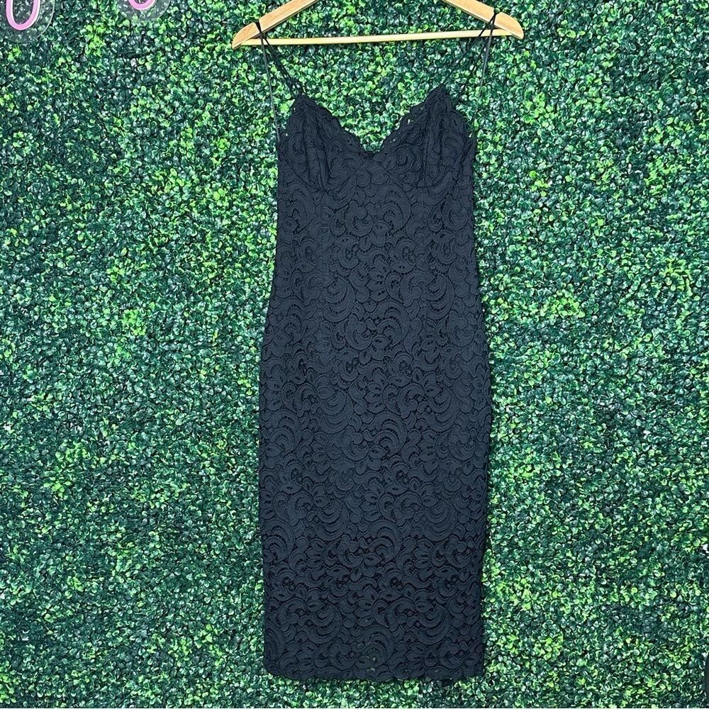 Nicholas Black Lace Eyelet Slit Strappy Cocktail Dress Sz 2